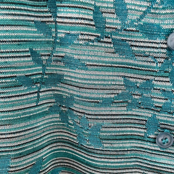 Floral & Stripe Shimmery Cardigan Aqua, Silver, Blk 2X Jones Of New York NWOT - Picture 3 of 7